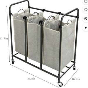 3-Section Gray Laundry Hamper